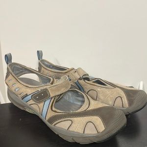Privo by Clark’s water friendly shoes - cute.  Comfortable.  Hiking. Camping